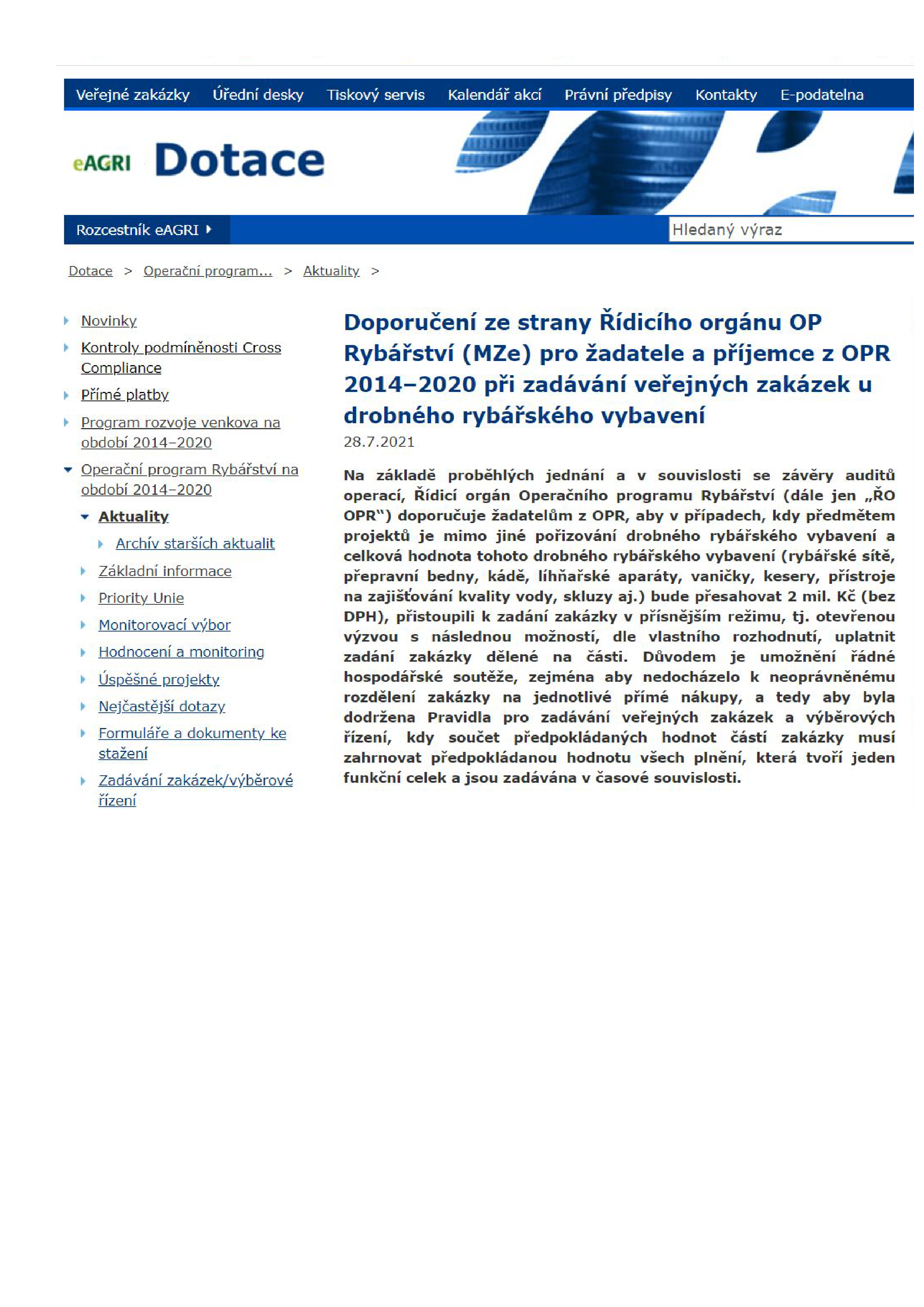 Doporučení pro žadatele a příjemce z OPR 2014–2020 při zadávání veřejných zakázek 